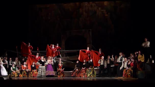 Dnipro 乌克兰 2018年2月23日 Dnipro 歌剧和芭蕾舞剧院的成员表演的古典歌剧卡门 — 图库视频影像