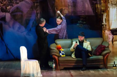 DNIPRO, UKRAINE - FEBRUARY 29, 2020: Comedy Trap by  Robert Thomas perfomed by members of the Youth Theater Mirror