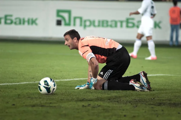 Dnepropetrovsk Ukraine August Hoverla Uzhgorod Goalkeeper Alexander Nad Action Soccer — Stock Photo, Image