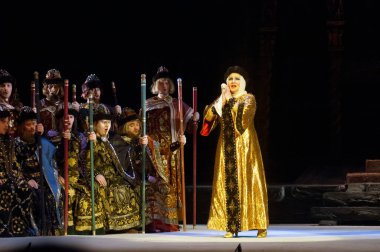 DNIPROPETROVSK, UKRAINE JANUARY 28: Dnepropetrovsk Devlet Opera ve Bale Tiyatrosu üyeleri 28 Ocak 2012 'de Dnipropetrovsk, Ukrayna' da 