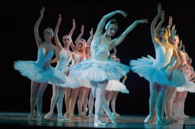 DNIPROPETROVSK, UKRAINE - 23 Nisan: Kuğu Gölü balesi Dnepropetrovsk Opera ve Bale Tiyatrosu tarafından 23 Nisan 2011 'de Dnipropetrovsk, Ukrayna' da sahnelendi.
