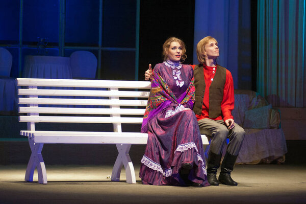DNEPROPETROVSK, UKRAINE - DECEMBER 15: Members of the Dnepropetrovsk State Russian Drama Theatre perform " In search of love" on December 15, 2011 in Dnepropetrovsk, Ukraine 