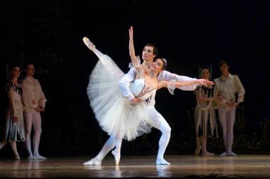 DNIPROPETROVSK, UKRAINE - 23 Nisan: Kuğu Gölü balesi Dnepropetrovsk Opera ve Bale Tiyatrosu tarafından 23 Nisan 2011 'de Dnipropetrovsk, Ukrayna' da sahnelendi.