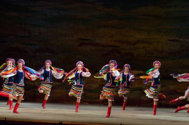 DNIPROPETROVSK, UKRAINE - 21 Kasım 2014 Dnipropetrovsk, Ukrayna 'da Folklor Ensemble SLAVUTYCH üyeleri UKRAINE' ı sahneledi.