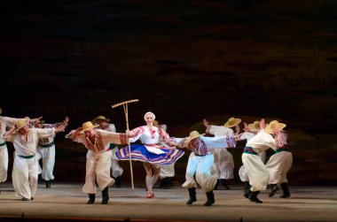 DNIPROPETROVSK, UKRAINE - 21 Kasım 2014 Dnipropetrovsk, Ukrayna 'da Folklor Ensemble SLAVUTYCH üyeleri UKRAINE' ı sahneledi.