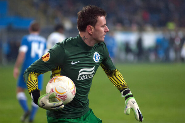 DNIPROPETROVSK, UKRAINE - DEC. 6: FC Dnipro goalkeeper Jan Lastuvka in action durin