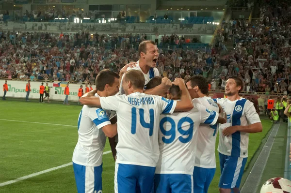 Dnepropetrovsk Ukraine August Footballers Dnipro Celebrate Goal Ukraine Championship Game — Stock Photo, Image