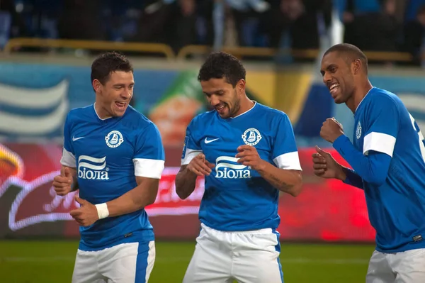 Dnepropetrovsk Ukraine March Footballers Dnepr Celebrate Goal Ukrainian Championship Game — Stock Photo, Image