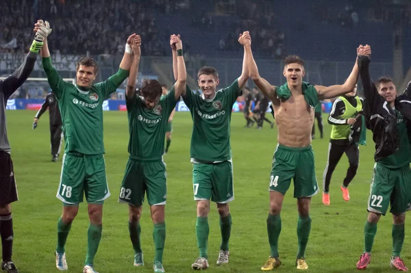 Dnepropetrovsk Ukraine April Footballers Vorskla Celebrate Victory Ukrainian Championship Game — Stock Photo, Image
