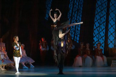 DNEPROPETROVSK, UKRAINE - 29 Mart 2014 'te Dnepropetrovsk, Ukrayna' da Dnepropetrovsk Opera ve Bale Tiyatrosu tarafından sahnelenen Kuğu Gölü balesi