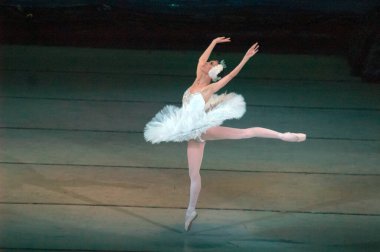 DNEPROPETROVSK, UKRAINE - 27 Nisan: Dnepropetrovsk Opera ve Bale Tiyatrosu tarafından 27 Nisan 2014 'te Dnepropetrovsk, Ukrayna' da gerçekleştirilen Kuğu Gölü balesi