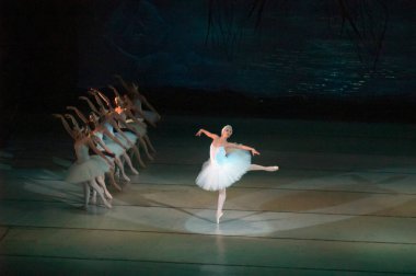 DNEPROPETROVSK, UKRAINE - 27 Nisan: Dnepropetrovsk Opera ve Bale Tiyatrosu tarafından 27 Nisan 2014 'te Dnepropetrovsk, Ukrayna' da gerçekleştirilen Kuğu Gölü balesi