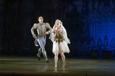 DNEPROPETROVSK, UKRAINE - 7 Aralık 2013 'te Ukrayna' nın Dnepropetrovsk kentindeki Devlet Opera ve Bale Tiyatrosu 'nda KYIV MODERN Ballet üyeleri NUTKRACER' i sahneledi.