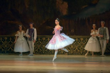 DNEPROPETROVSK, UKRAINE - 29 Mart 2014 'te Dnepropetrovsk, Ukrayna' da Dnepropetrovsk Opera ve Bale Tiyatrosu tarafından sahnelenen Kuğu Gölü balesi