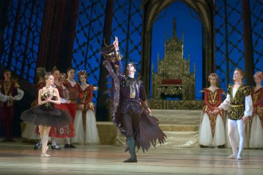 DNEPROPETROVSK, UKRAINE - 29 Mart 2014 'te Dnepropetrovsk, Ukrayna' da Dnepropetrovsk Opera ve Bale Tiyatrosu tarafından sahnelenen Kuğu Gölü balesi