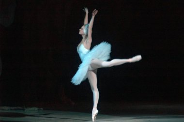 DNIPROPETROVSK, UKRAINE - 28 Aralık 2012 'de Ukrayna' nın Dnipropetrovsk kentinde Dnepropetrovsk Opera ve Bale Tiyatrosu tarafından sahnelenen Kuğu Gölü balesi.