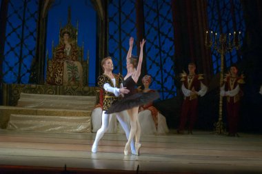 DNEPROPETROVSK, UKRAINE - 29 Mart 2014 'te Dnepropetrovsk, Ukrayna' da Dnepropetrovsk Opera ve Bale Tiyatrosu tarafından sahnelenen Kuğu Gölü balesi