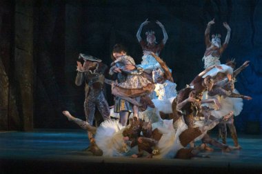 DNEPROPETROVSK, UKRAINE - 7 Aralık 2013 'te Ukrayna' nın Dnepropetrovsk kentindeki Devlet Opera ve Bale Tiyatrosu 'nda KYIV MODERN Ballet üyeleri NUTKRACER' i sahneledi.