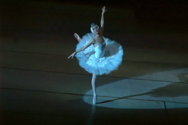 DNEPROPETROVSK, UKRAINE - 27 Nisan: Dnepropetrovsk Opera ve Bale Tiyatrosu tarafından 27 Nisan 2014 'te Dnepropetrovsk, Ukrayna' da gerçekleştirilen Kuğu Gölü balesi