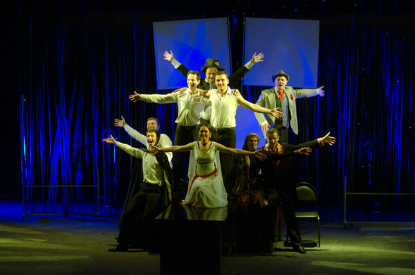 DNIPROPETROVSK, UKRAINE - MARCH 1: Members of the Dnepropetrovsk Youth Theatre VERIM perform RAVEN on March 1, 2015 in Dnipropetrovsk, Ukraine