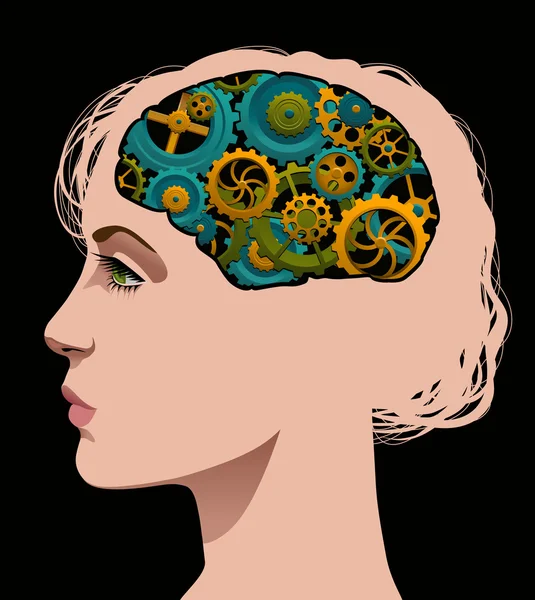 Ženský mozek zobrazující spotřebu soustružení — Stockový vektor