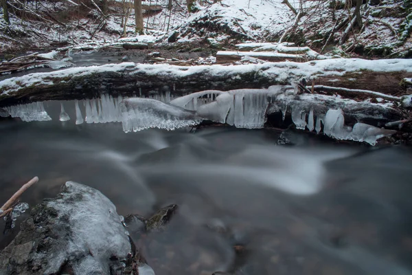 Waterfall with ice in the forest