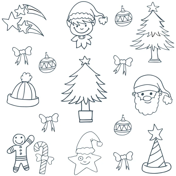Natal mão set sorteio de doodle — Vetor de Stock