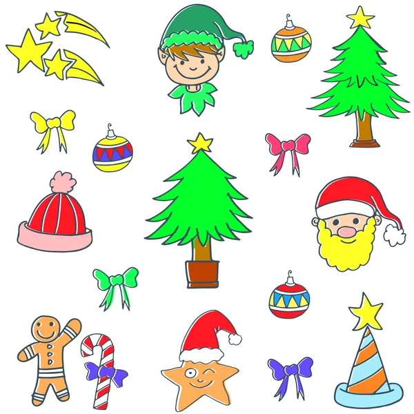Lindo color Navidad conjunto doodle elemento — Archivo Imágenes Vectoriales