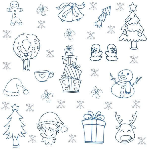 Noël et hiver avec cadeau bonhomme de neige dans doodle — Image vectorielle