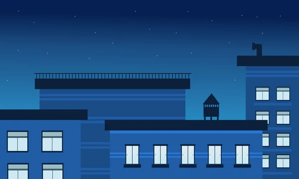 Por la noche edificio paisaje vector ilustración — Vector de stock