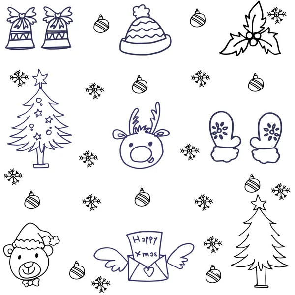 Doodle de Natal conjunto coleção mão desenhar — Vetor de Stock