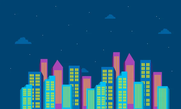 Bij nacht landschap city gebouw kleur vector — Stockvector