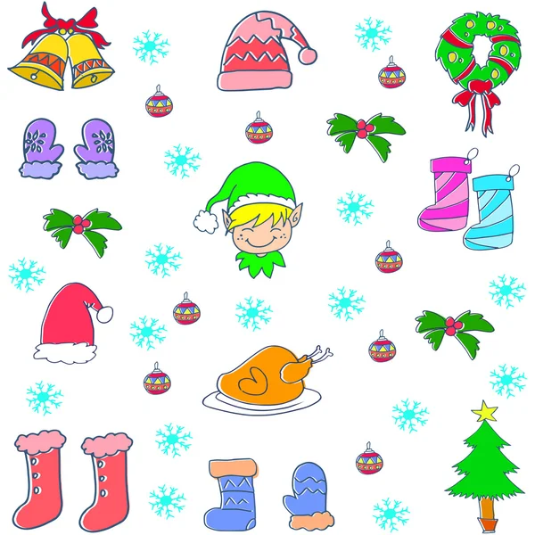 Doodle de Navidad color set — Archivo Imágenes Vectoriales