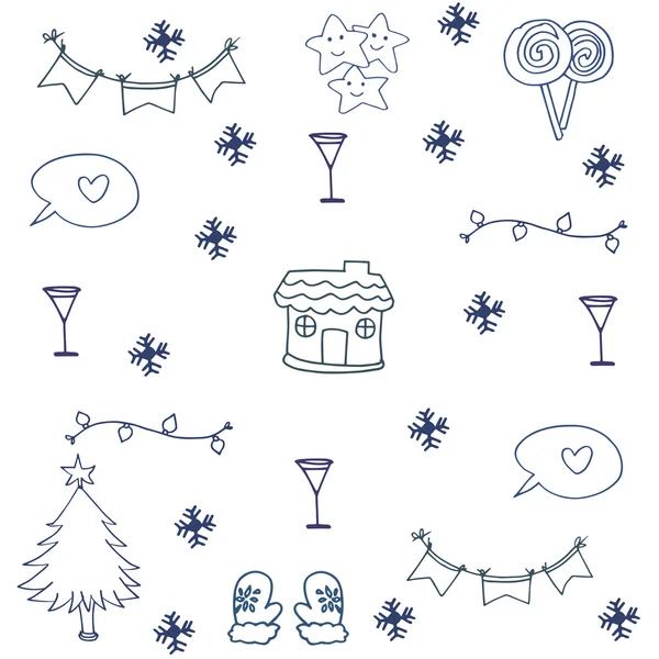 Ornement Noël ensemble dans doodle — Image vectorielle