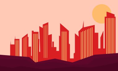 Günbatımı manzara bina ve hill