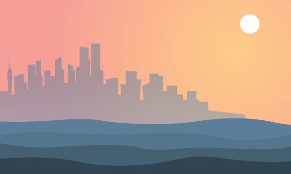 Силуэт городского пейзажа на закате — стоковый вектор
