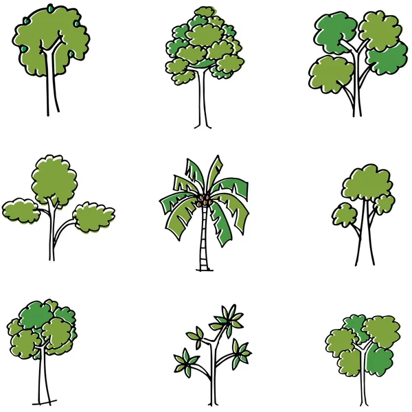 Doodle de árvore conjunto diferente — Vetor de Stock