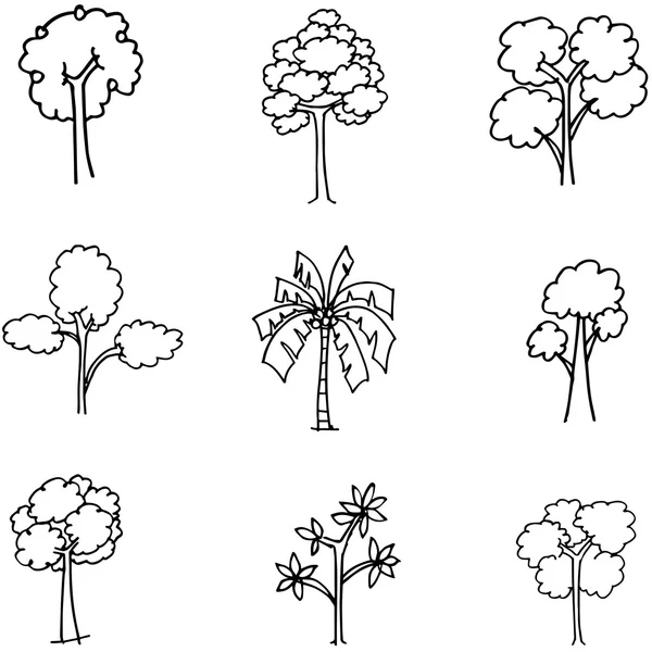 Doodle von Baum gesetzt Objekt Hand zeichnen — Stockvektor