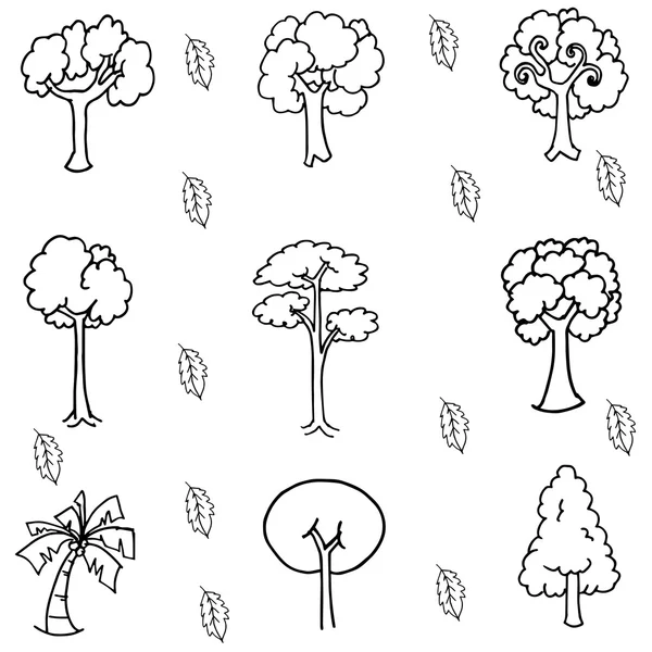 Dessin à la main arbre ensemble doodle — Image vectorielle