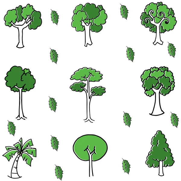 Doodle de conjunto de árvore verde — Vetor de Stock