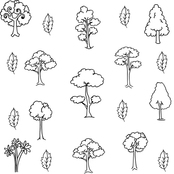Juego de Doodle of tree con dibujo a mano — Vector de stock