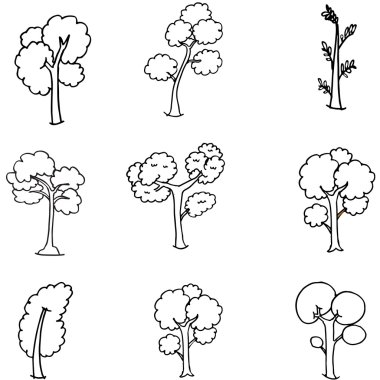 Doodle oof farklı ağaç el çizmek ayarla