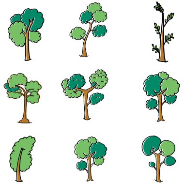 Farklı tasarım ağaç doodle ayarla