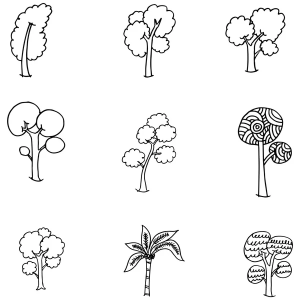 Hand Draw Doodle Baum Set — Stockvektor