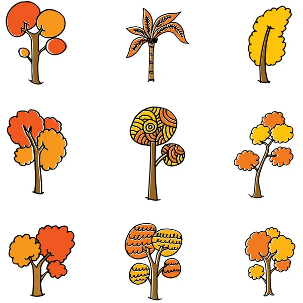 Doodle de conjunto de árvore laranja — Vetor de Stock