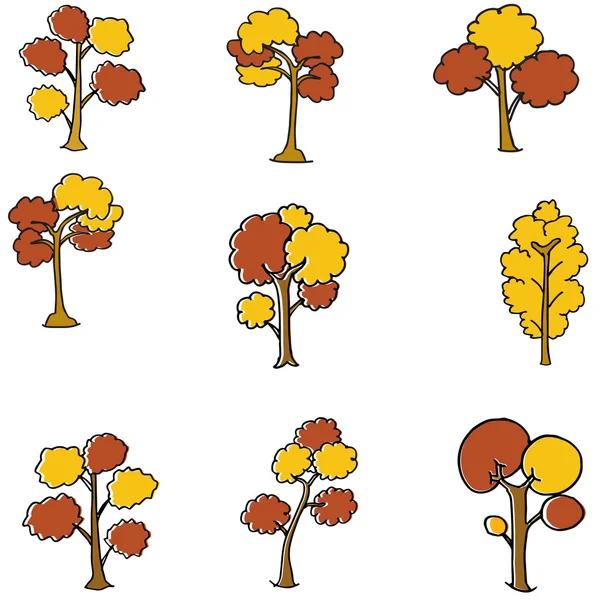 Doodle de conjunto de árbol de auntum — Vector de stock