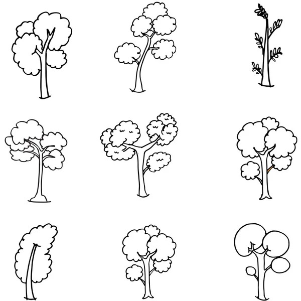 Doodle oof différents arbre mis main dessiner — Image vectorielle
