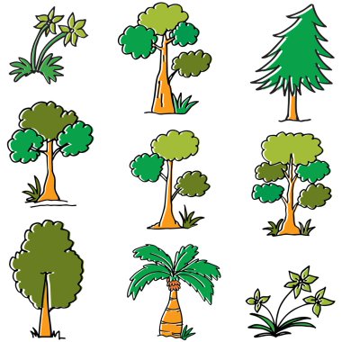 Stil ağaç koleksiyonu vektör doodle