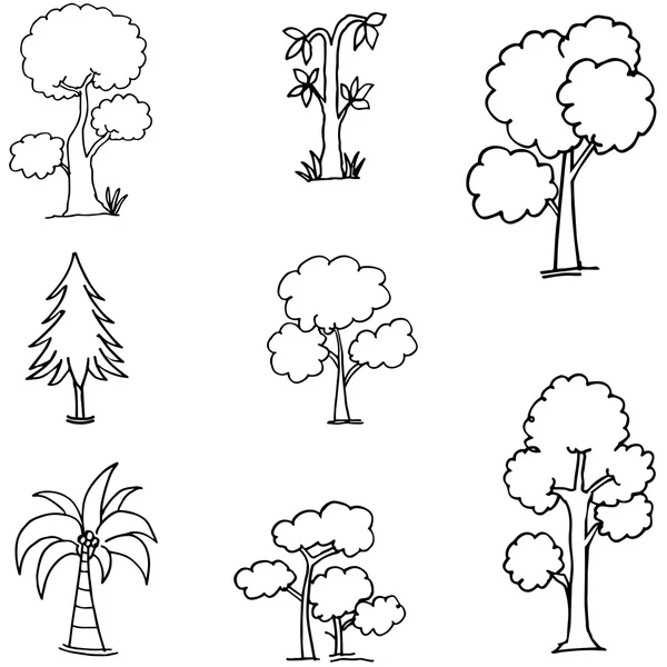 Doodle de la colección de árboles dibujar a mano — Vector de stock