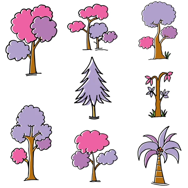 Doodle de vetor de coleção estilo árvore — Vetor de Stock